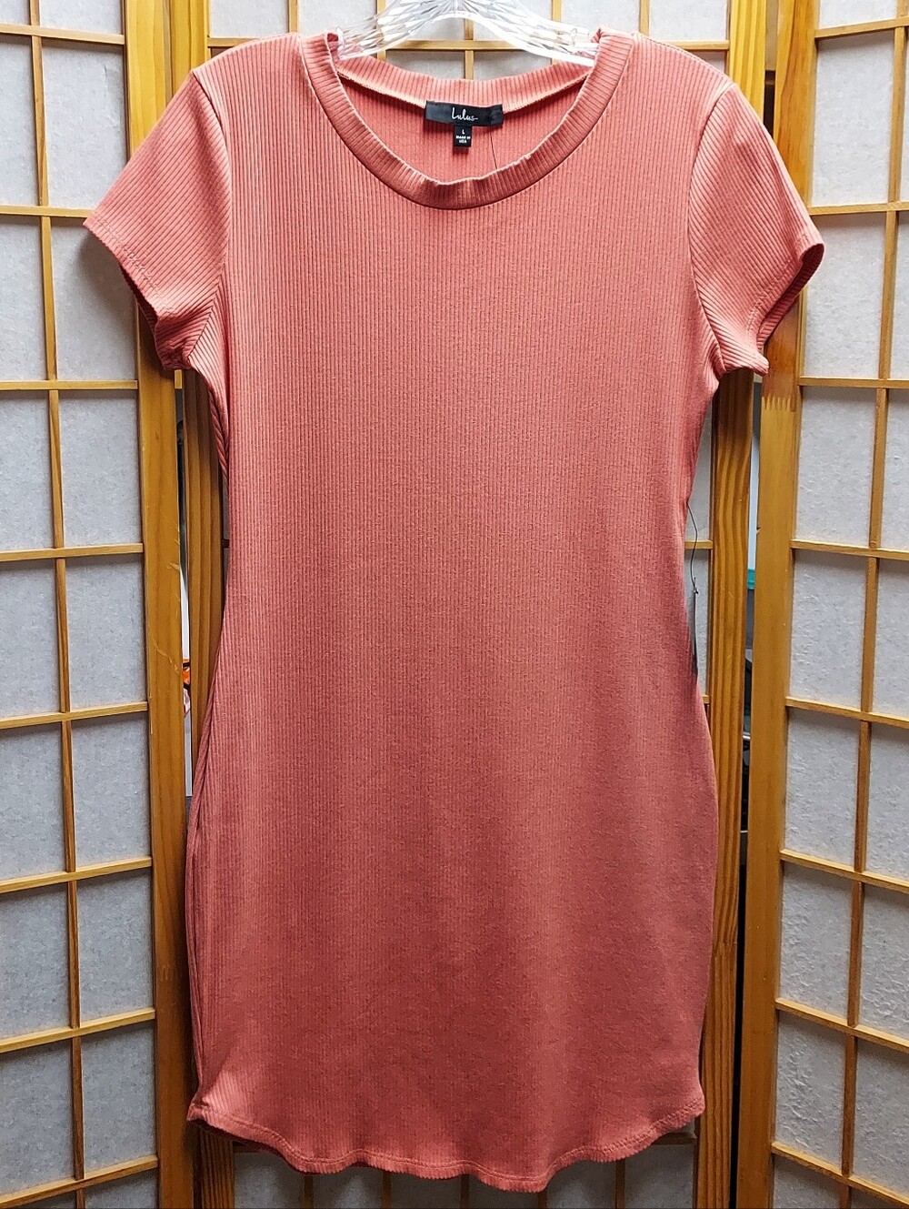 🍊 Lulus Going On a Stroll Orange Ribbed Body Con Dress Juniors L Womens S/M